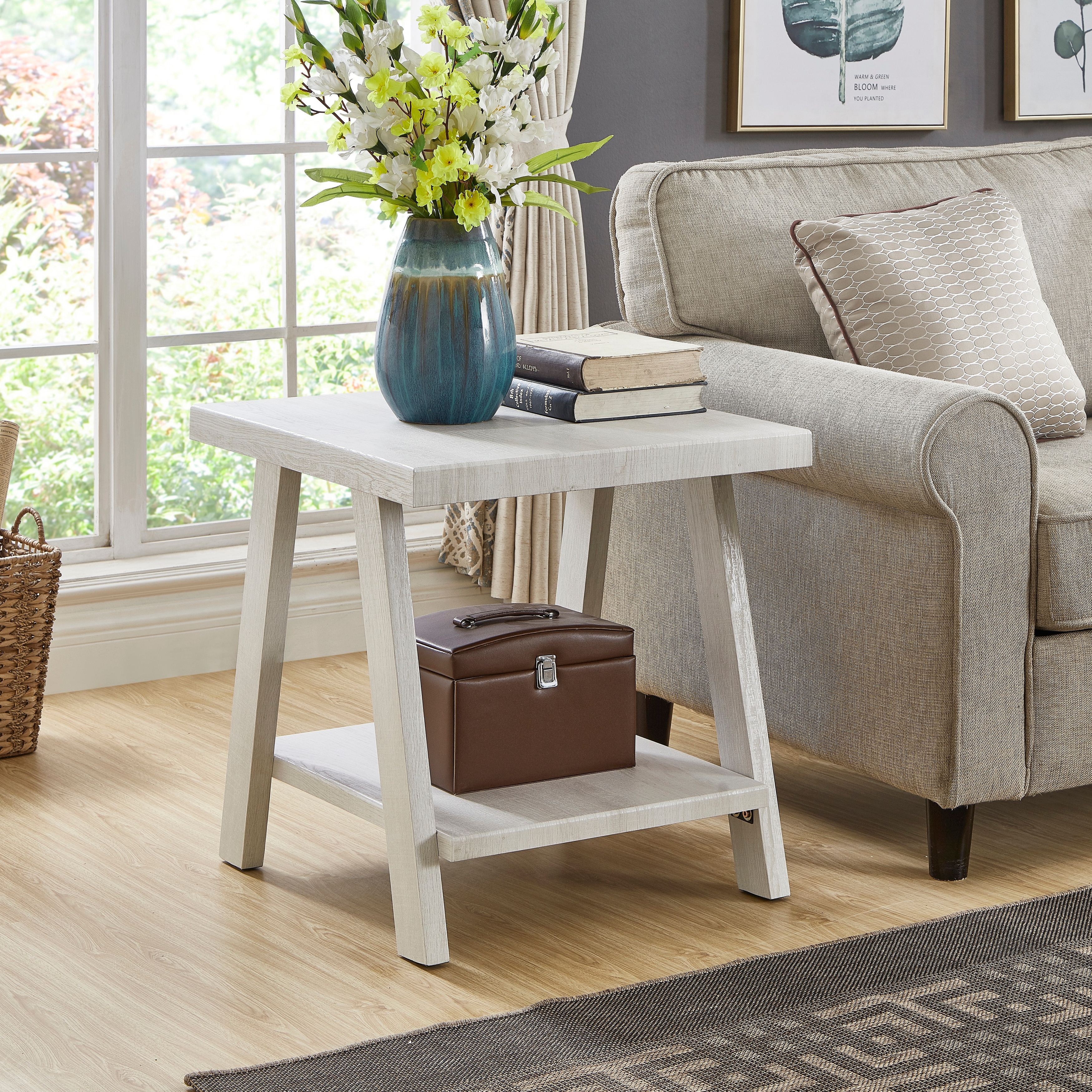 Roundhill Furniture Athens Wood Shelf Coffee Table - Charcoal Finish Contemporary Design
