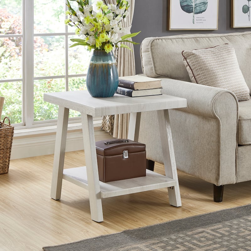 Athens Contemporary Replicated Wood Shelf End Table - White
