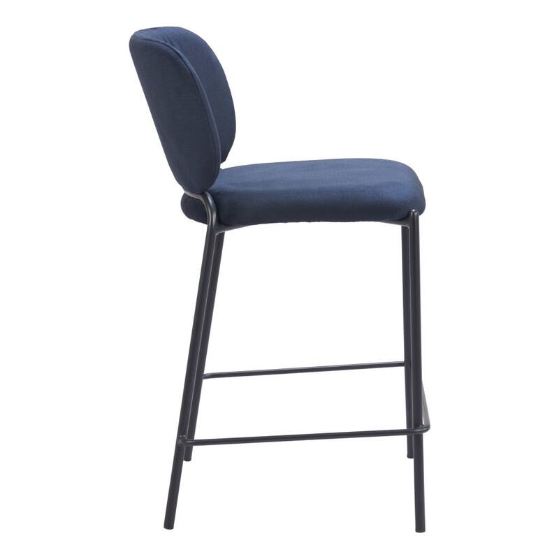 HomeRoots Set of Two 25" Blue and Black Velvet and Steel Counter Height Bar Chairs