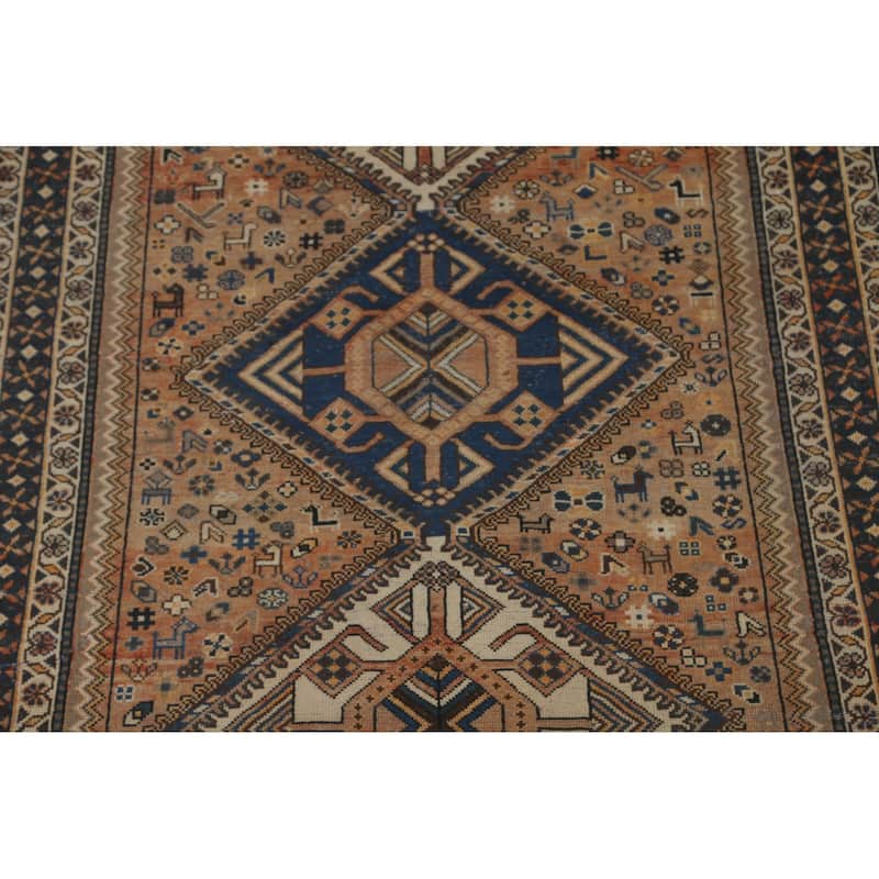 Tribal Animals Bakhtiari Persian Vintage Rug Hand-Knotted Wool Carpet - 5'5" x 9'11"