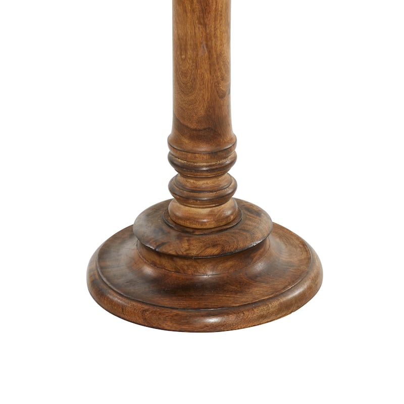 Mango Wood Elephant Handmade Intricately Carved Accent Table with Turned Base - Dark Brown - Roche River Decor