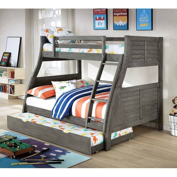 Twin over Full Solid Wood Bunk Bed with Reversible Ladder and Plank ...