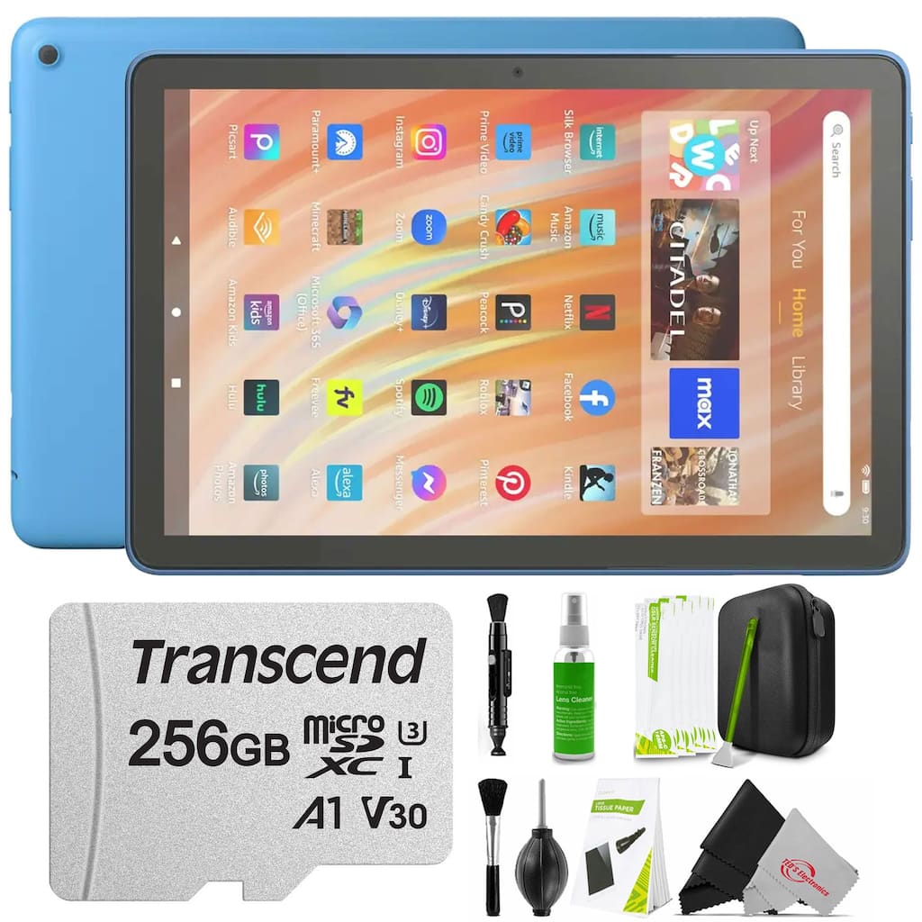 Amazon Fire HD 10 64GB 10.1" Tablet with Wi-Fi - 13th Gen (Ocean) + 256GB microSDXC Card Bundle