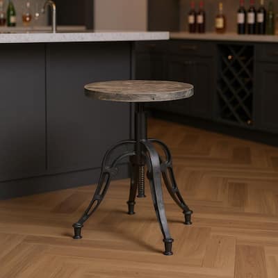 HomeRoots Natural and Black Solid Wood and Iron Backless Adjustable Height Bar Chair