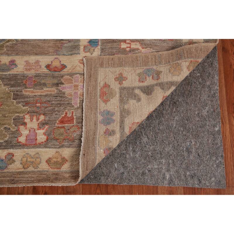 Hand Knotted Oriental 100% Wool Carpet Transitional All-Over Brown Oushak Area Rug - 12' 4'' X 9' 5''