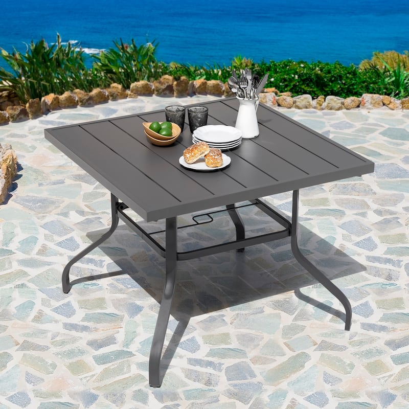 Outdoor Rectangle Powder-coated Iron Dining Table with Umbrella Hole