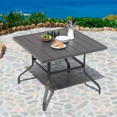 Outdoor Square 37 Inch Iron Dining Table with 1.57 Inch Umbrella Hole