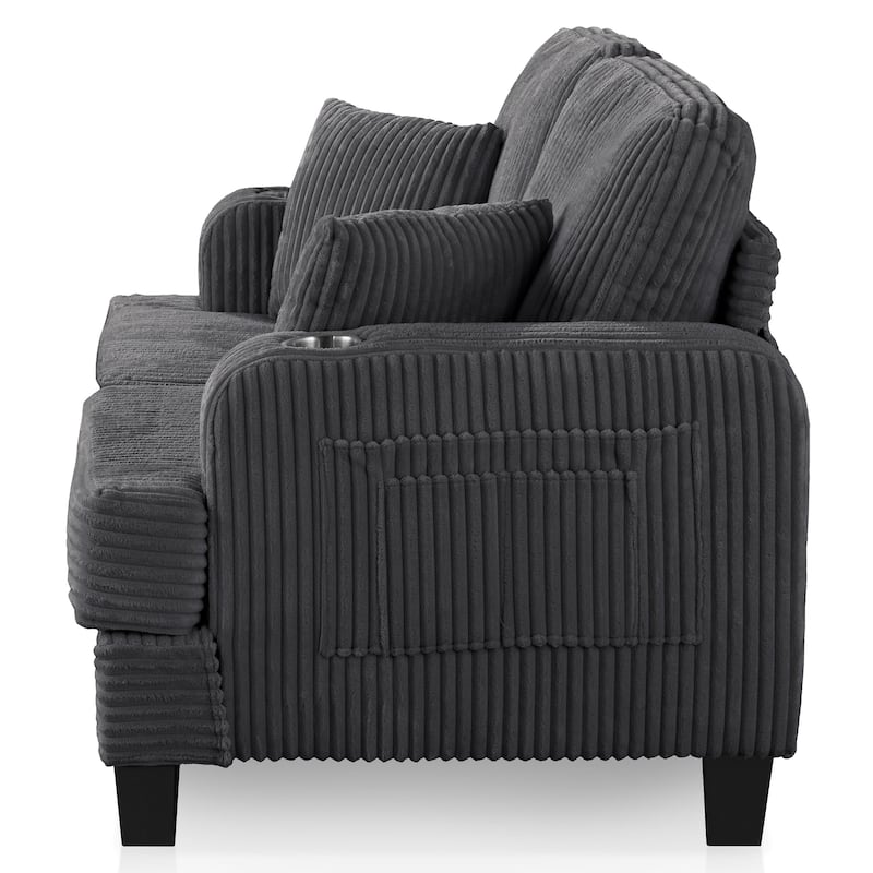 DH BASIC Modern Chenille Loveseat with Cup Holders and Side Pockets by Denhour