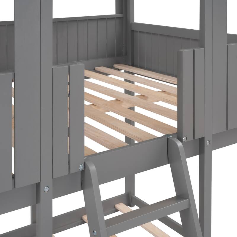 Full Over Full Wood Bunk Bed with Roof
