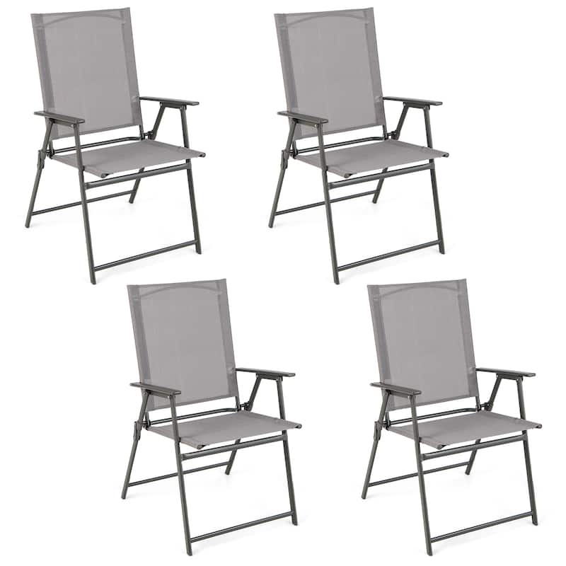 Costway 4pcs Patio Folding Portable Dining Chairs Metal Frame Armrests - See Details - Grey