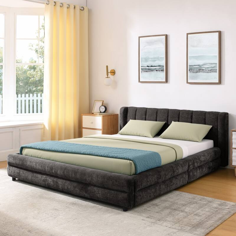 Rossetta Queen Size Upholstered Thick Fabric Bed Frame with Headboard and Storage Drawer