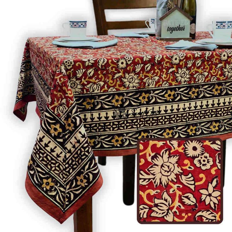 Marigold Bloom Floral Cotton Block Print Tablecloth