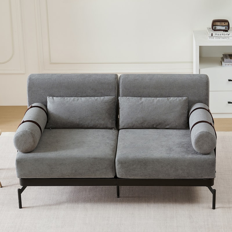 Modern Loveseat Sofa with Flexible USB Ports and Unique Cylindrical Armrests