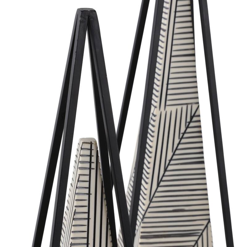 Iron Wood Pyramid Sculpture Geometric Design (Set of 2) - 26/21" Multi - 7" x 7" x 26"
