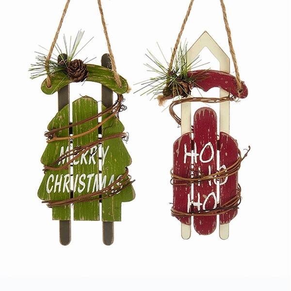 Shop Club Pack Of 12 Red And Green Words Printed Sled Hanging