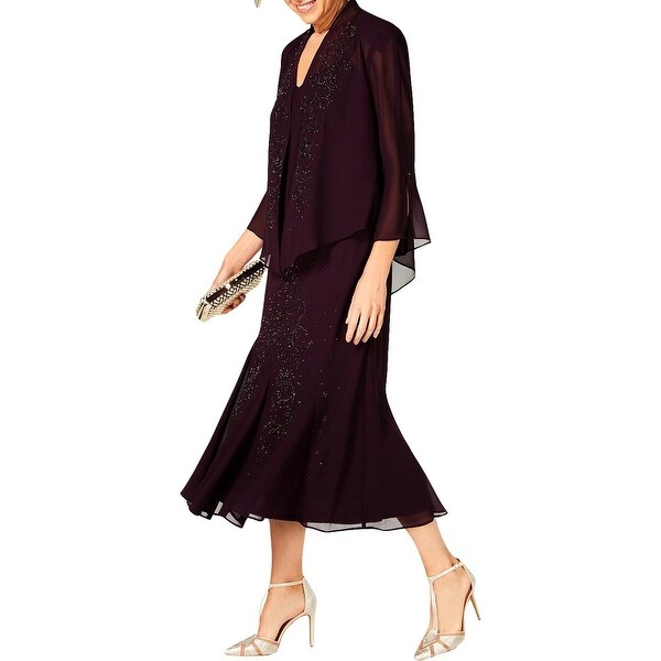 r&m richards women's beaded chiffon jacket dress