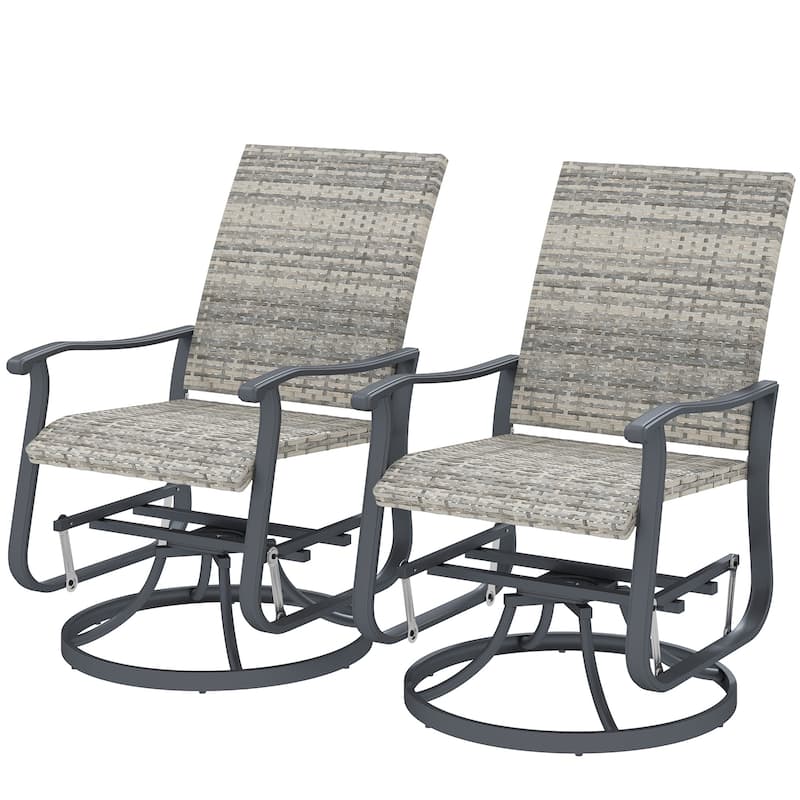 Set of 2 Rattan Gliding Chairs Swivel and Glide Indoor Outdoor Patio Garden with High Back and Steel Frame - Light Grey