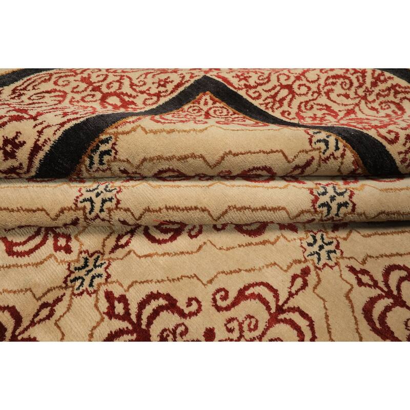 8x12'9'' Tibetano Hand Knotted Wool Beige Botanical Tibetan Patterned Area Rug - 8' x 12' 9''