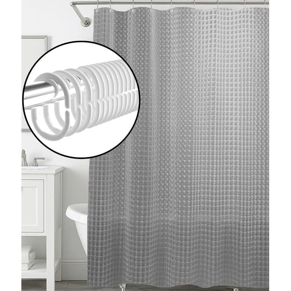 slide 2 of 4, 71" x 71" - Grey EVA Shower Curtain Liner With 12 Hooks Grey