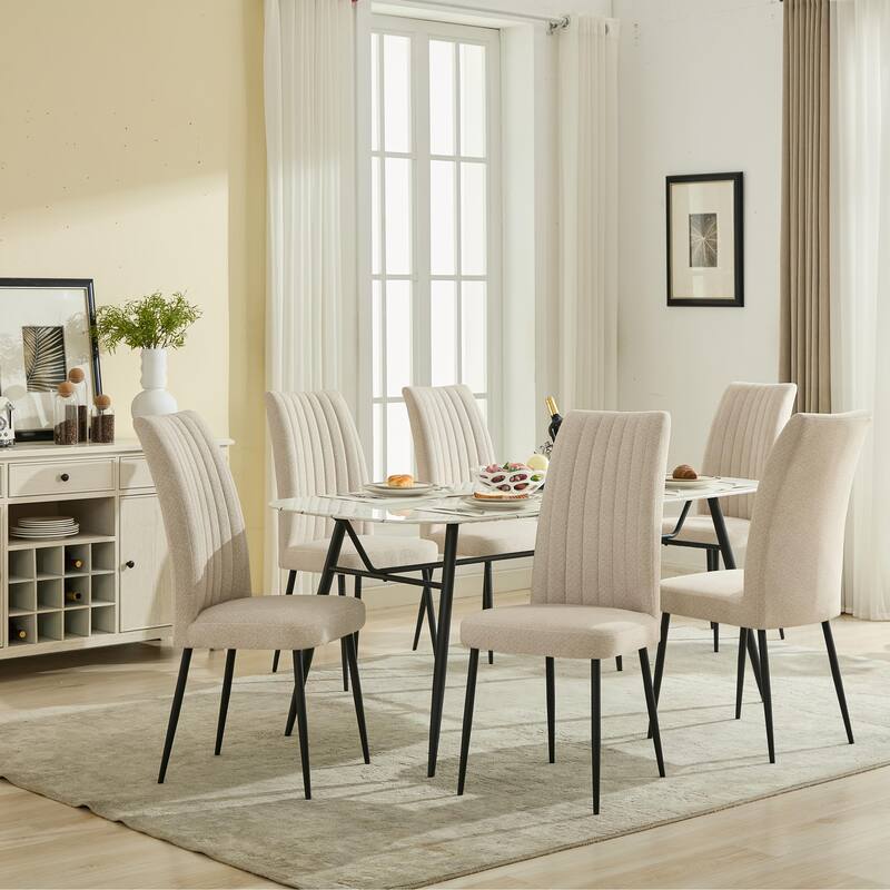 Velvet Dining Chair Set of 2, Dining Room Chairs with Iron Legs and Vertical Striped Backrest for Home Kitchen