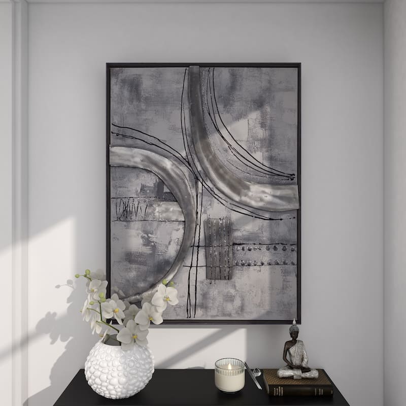 Gray Canvas Abstract Framed Wall Art with Black Frame