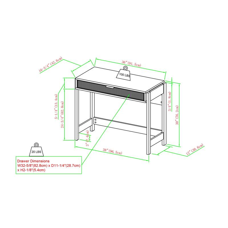 Middlebrook 3-Piece Set Writing Desk with 1 Wide and 1 Narrow Bookcase