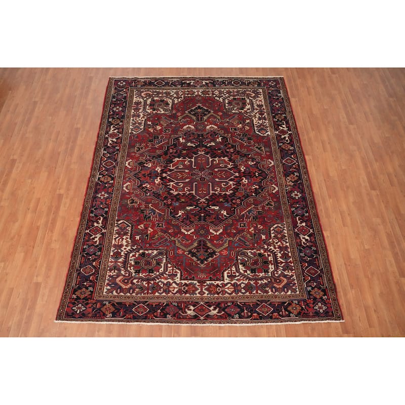 Hand Knotted Oriental 100% Wool Carpet Traditional Medallion Red Heriz Area Rug - 10' 11'' X 8' 3''