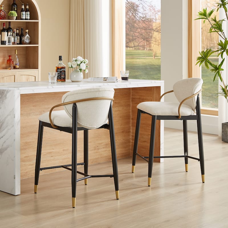 Christopher Knight Home - Mateo Modern Upholstered Counter Stool Set of 2 with Metal Frame and Supportive Back Design - Set of 2 - Beige