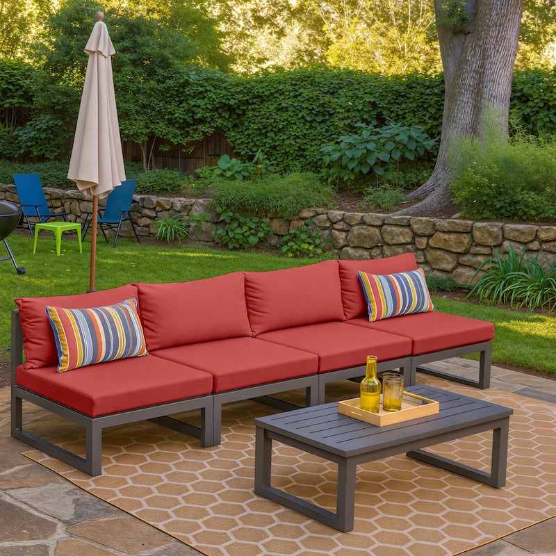 Chelsea 4-Piece Armless Chairs Powder Coated Aluminum Frame Patio Sofa Set with Cushions for Patios, Decks, Dining Rooms, Lounge