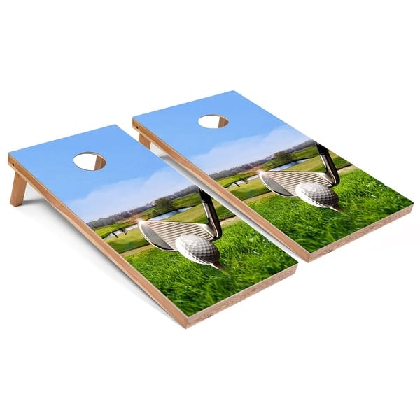 slide 2 of 6, Solid Wood Cornhole Boards - Golf Course Design Premium 2x4 (24" x 48") - Include ALL Accessories