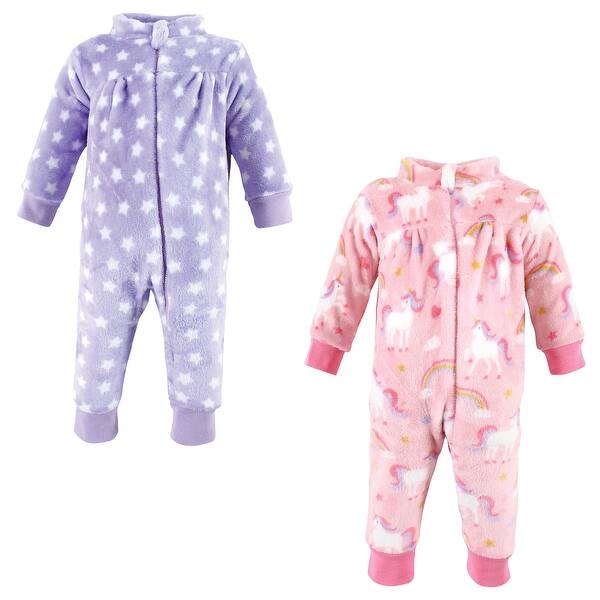 slide 1 of 1, Hudson Baby Infant Girl Plush Jumpsuits, Celestial Unicorn 0-3 Months - Celestial Unicorn