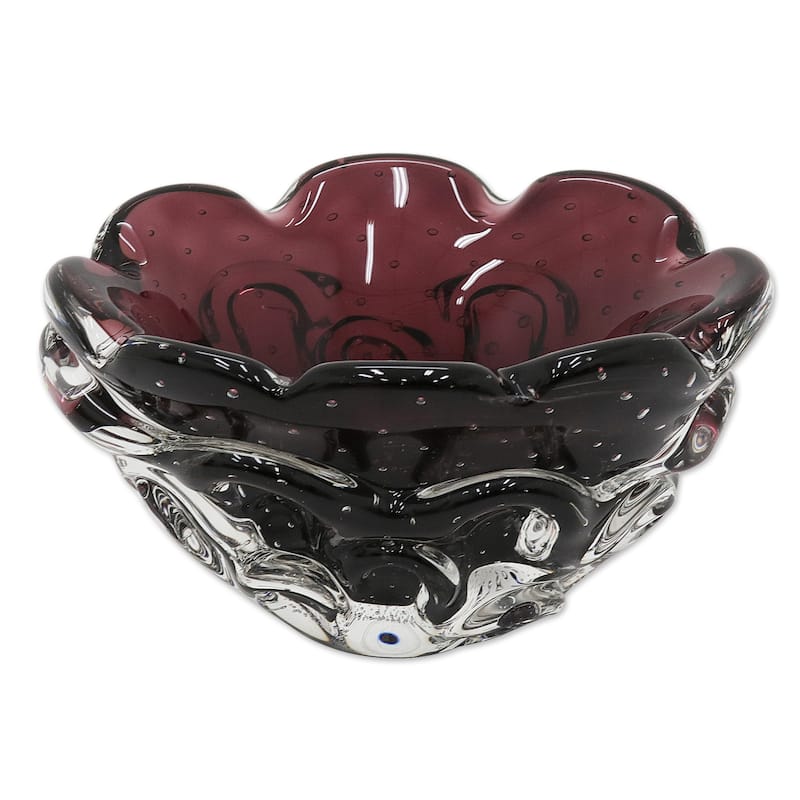 Novica Handmade Ruffled Purple Basket Handblown Recycled Glass Vase (4