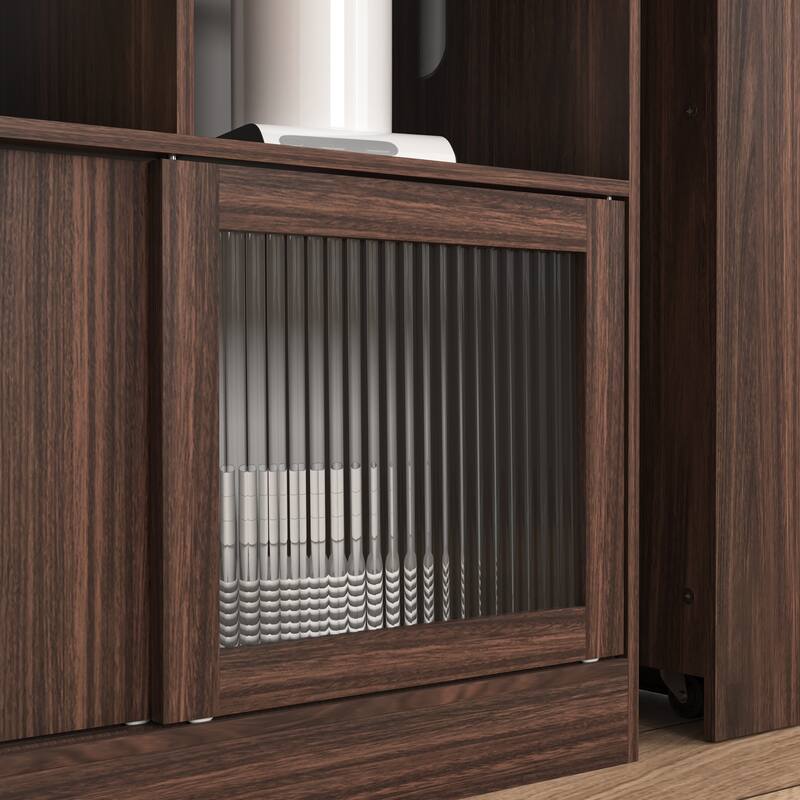 Multi-storage space Modern bar cabinet with swivel top with 2 glass door storage compartments for dining room