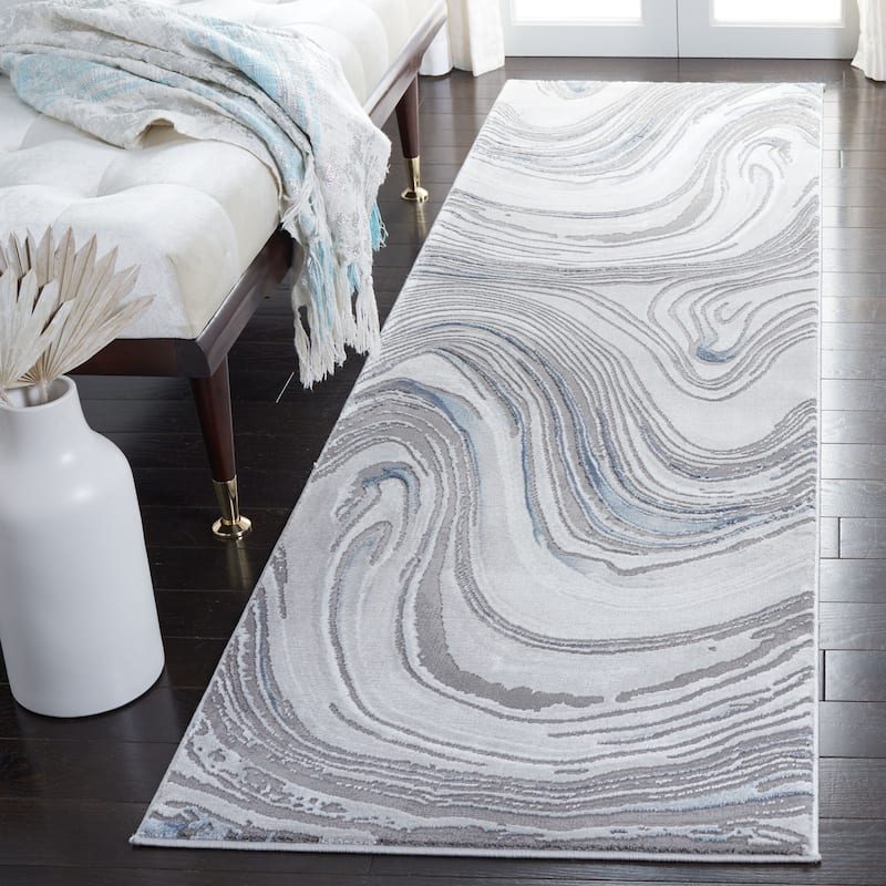 SAFAVIEH Craft Herveline Modern Abstract Rug - 2'3" x 8' Runner - Blue/Grey