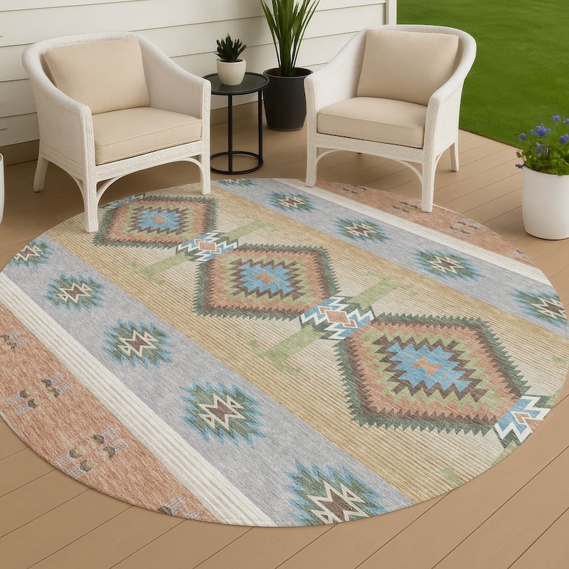 Machine Washable Indoor/ Outdoor Global Chennai Chantille Rug - Copper - 8' x 8'