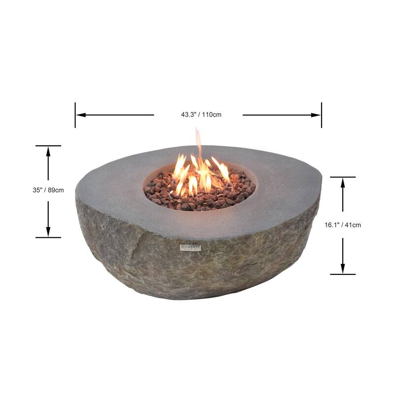 Elementi Boulder 45,000 BTU Concrete Propane Fire Table with Lava Rocks & Cover - 43.3 X 35 X 16.1