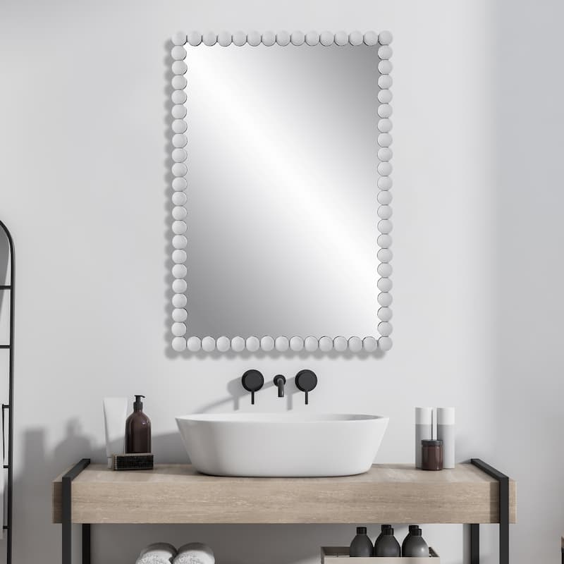 Beaded Frame Rectangular Vanity Mirror - 30" - White