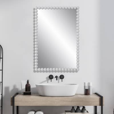 Beaded Frame Rectangular Vanity Mirror - 30" - White