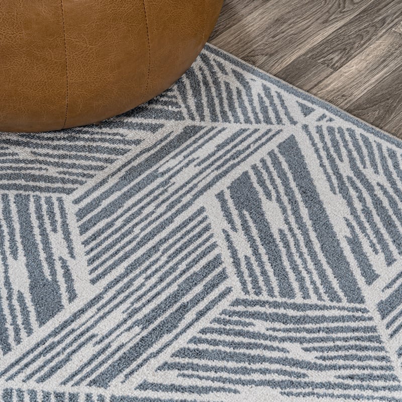 JONATHAN Y Koda Modern Coastal Geometric Machine-Washable Blue/Cream Area Rug