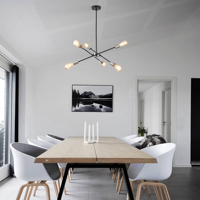 Modern 6-Light Sputnik Linear Chandelier, Modern Sputnik Sphere Chandelier for Dining Room Living Room Bedroom Kitchen