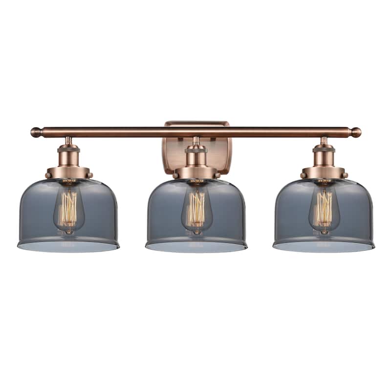 Innovations Lighting Ballston Urban Bell - 3 Light 28" Bath Vanity Light - Antique Copper/Light Smoke
