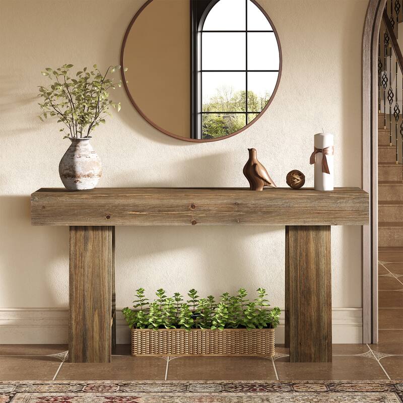 63-Inch Farmhouse Solid Wood Console Table for Entryway, Foyer