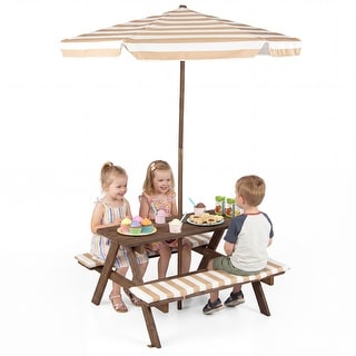 Gymax Kids Picnic Table w/Bench Seat Cushions Removable & Adjustable