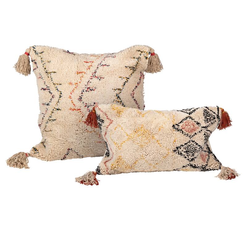 Henderson Hand Woven Natural Cotton Shag Beige 20x20 Square Throw Pillow