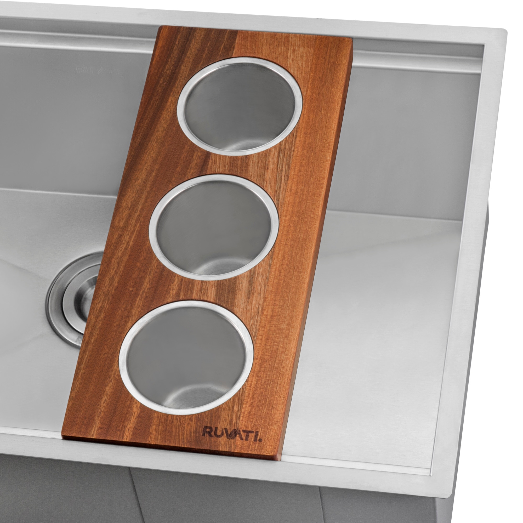 Ruvati Condiment Tray 3 Bowl Serving Board for Workstation Sinks (complete set) - - Silver