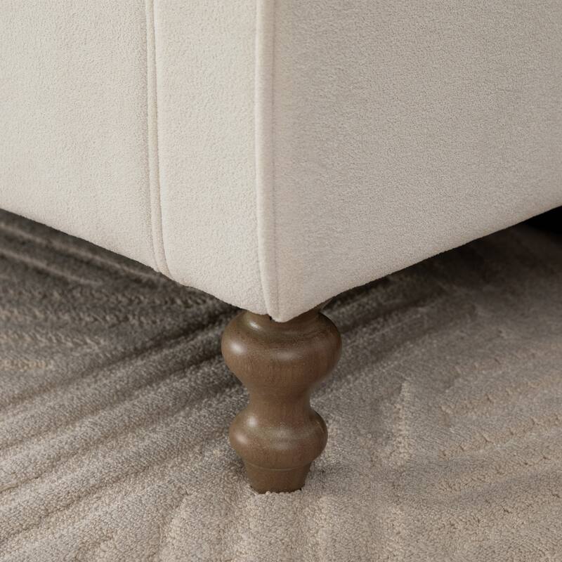 65.6"W Upholstered Storage Bench With Rolled Armrest, Rubberwood Legs