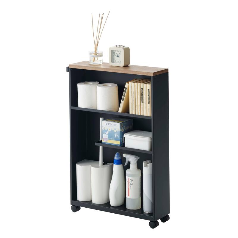 Yamazaki Home Rolling Storage Cart, Steel, Minimal Assembly - L 18.7 x W 5.12 x H 26.97 inches - Black