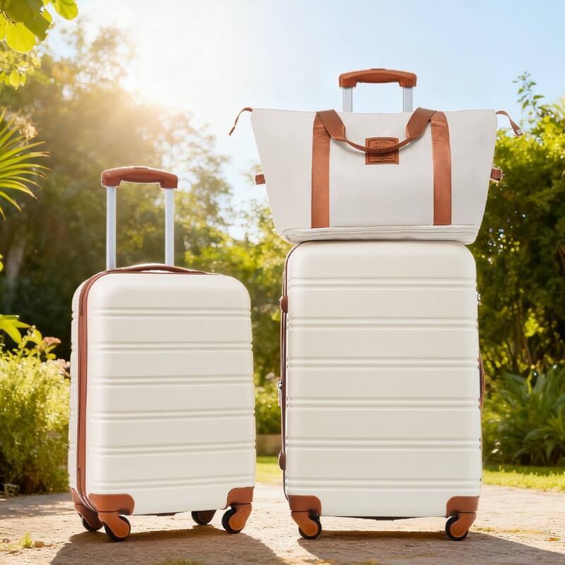 2-Piece Modern Luggage Sets, Expandable Swivel Wheel Luggage with TSA Lock, for Boarding Travel, Brown+White