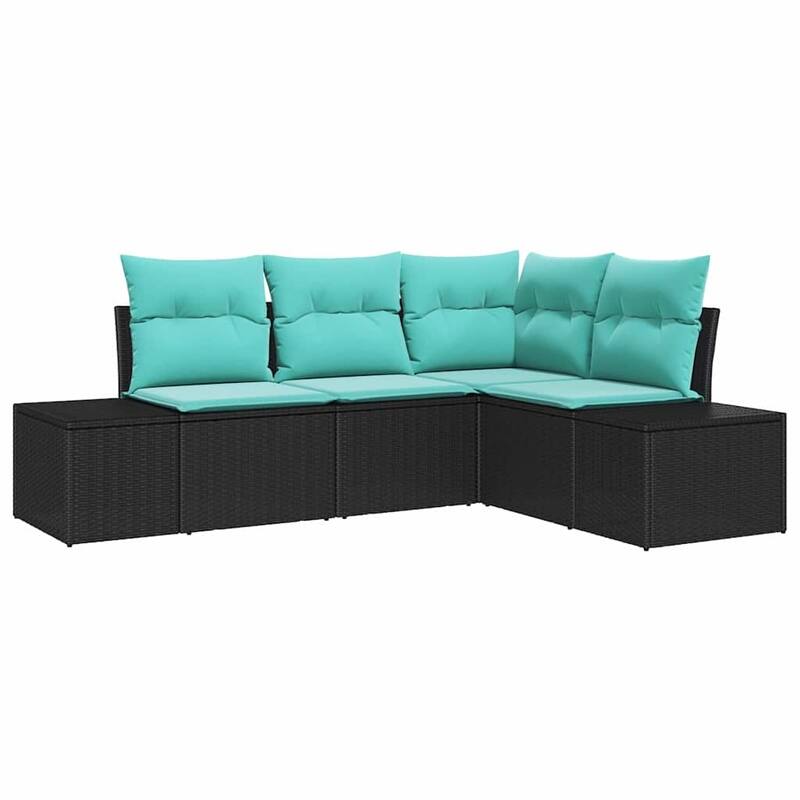 vidaXL 5 Garden Sofa Set with Cushions Black Poly Rattan - 82.3 x 60.6 x 27.2