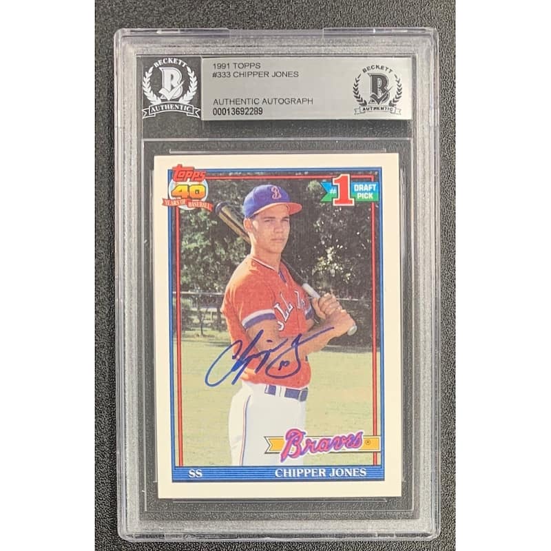 Chipper Jones 1991 Topps Signed Baseball Rookie Card #333 Auto Beckett - 8' x 11'